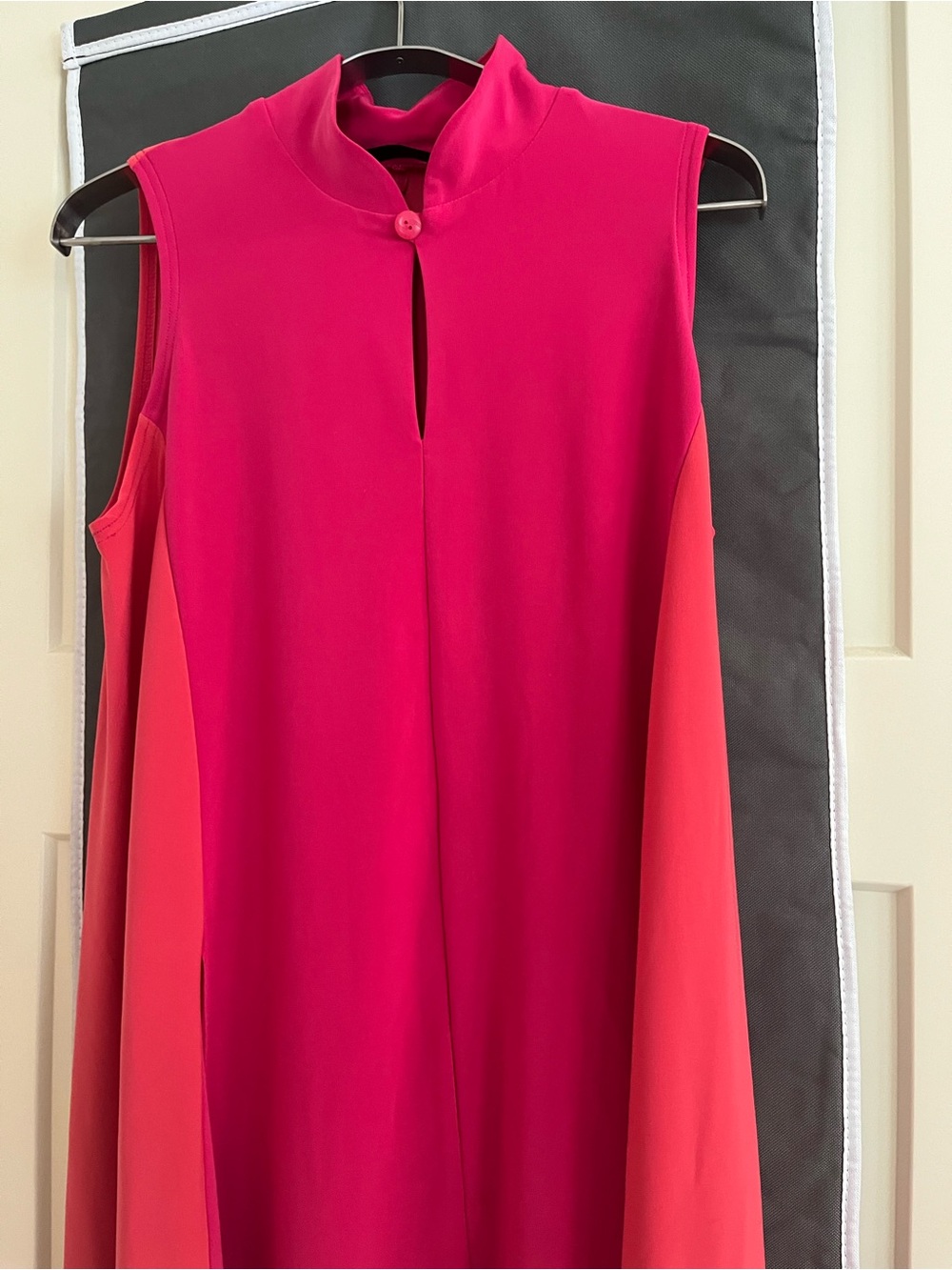 Sympli Sleeveless Mock-Neck Tunic in Magenta and Coral